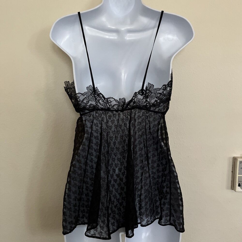 Vintage Womens Lace Cami Union Made Black Spaghetti Strap Babydoll Y2K Top SZ S - Picture 5 of 8